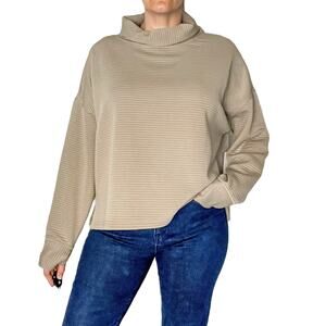 Danskin Ridge Cowl Pullover NWT Women M Taupe Cropped Cozy Fleece